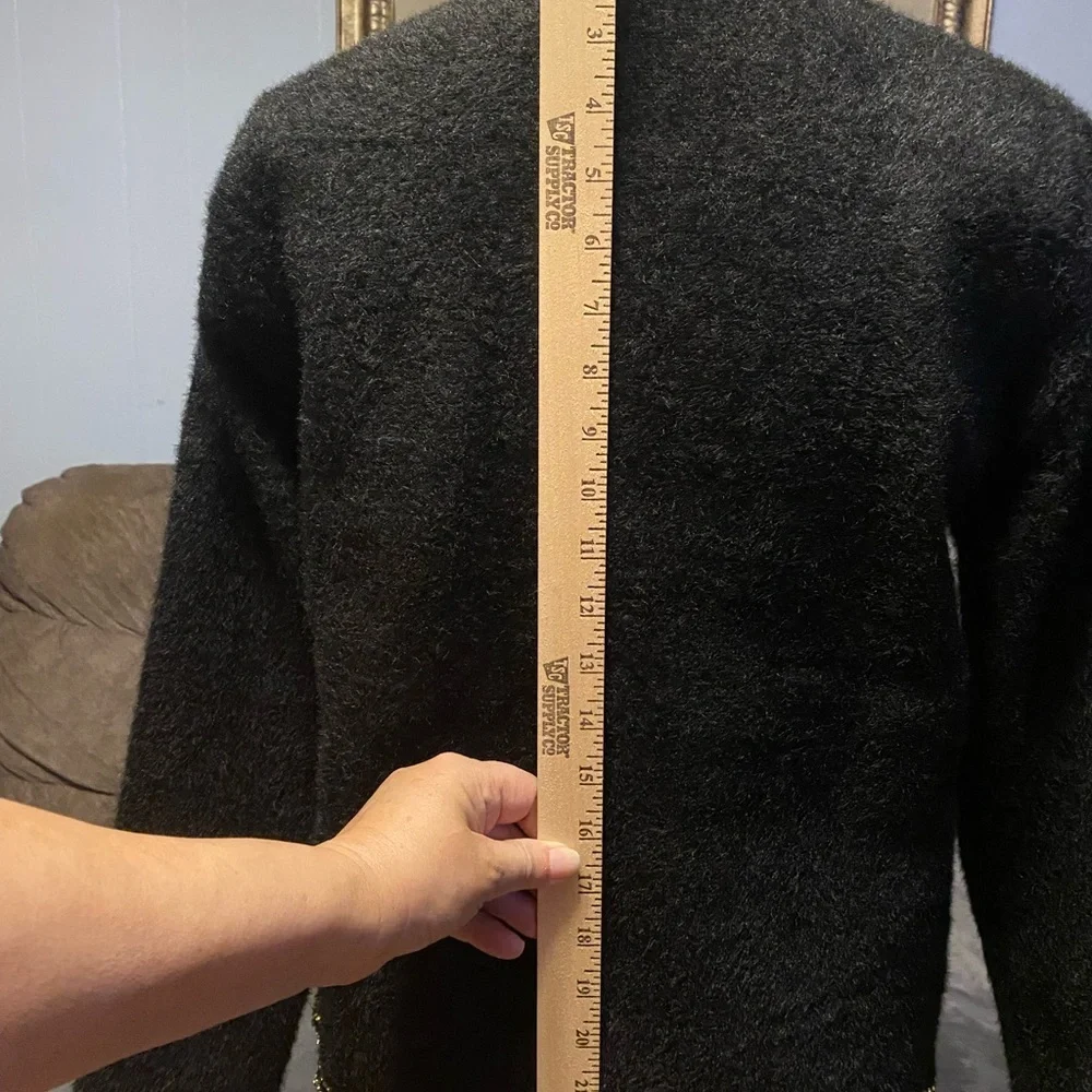 Snowflake brand women’s black cardigan Sz S/M pearl and gold buttons sweater